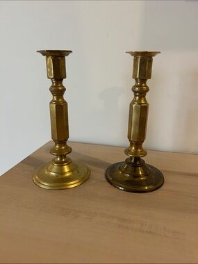 Pair of Vintage Brass Candlesticks in Gold Tone